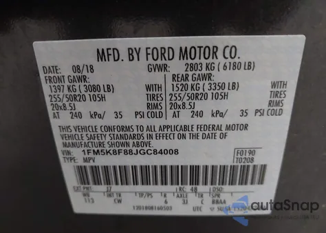 2018 Ford Explorer Limited from USA, damaged, VIN 1FM5K8F88JGC84008